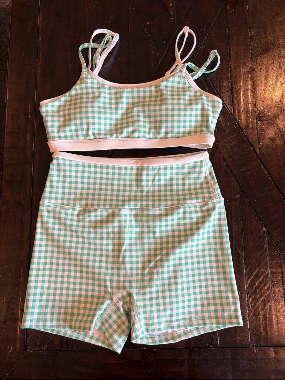 Altar'd State Mint Green and White Gingham Active Set